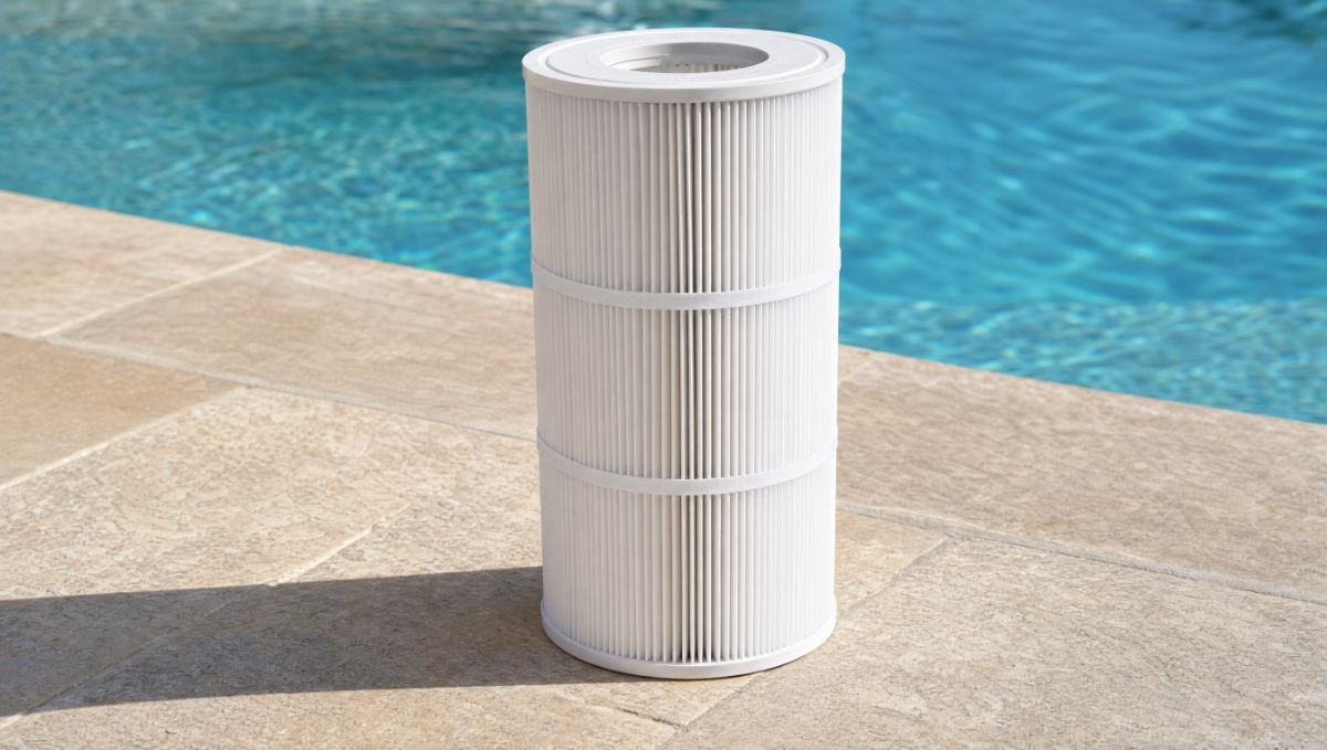 Clean pool filter cartridge, serviced on schedule